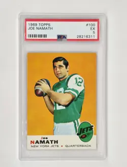 PSA GRADED 5 EX VINTAGE 1969 TOPPS #100 JOE NAMATH NEW YORK JETS NFL FOOTBALL - Image 1