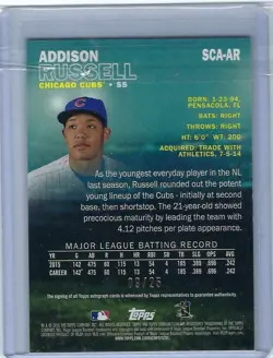 Addison Russell 2016 Topps Stadium Club #SCA-AR Gold Parallel Auto /25, SP, Cubs - Image 2