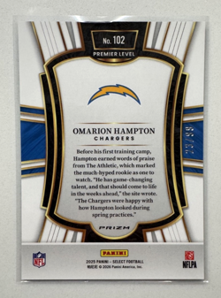 Omarion Hampton /99 Rookie - 2025 Panini Select Light Blue Premier #102 Chargers - Image 2