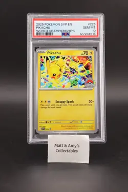 2025 POKEMON SVP EN-SV BLACK STAR PROMO WORLD CHAMPIONSHIPS #225 PIKACHU PSA 10 - Image 1