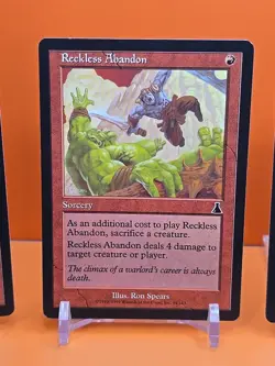 🔴🔴🔴 (4) 1999 MAGIC THE GATHERING URZA'S DESTINY RECKLESS ABANDON #94 PLAYED - Image 3