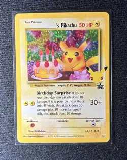 Birthday Pikachu 24 Holo Black Star Celebrations Promo Pokemon Card NM - Image 1