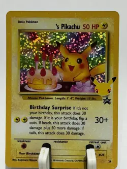 Pokemon Pikachu Birthday Card 24-Holo Celebrations Promo Mint Condition - Image 1