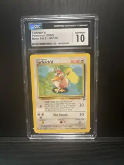 CGC 10 Gem Mint Farfetch'd Base Set 2 2000 Pokemon Card 40/130 Uncommon - Image 1