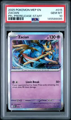 2025 Pokemon MEP EN Zacian #015 Promo PFL Prerelease Staff PSA 10 (085 - Image 1