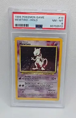 PSA 8 Pokemon Base Set Unlimited Holo Rare Mewtwo 10/102 NM/MINT Condition! - Image 1