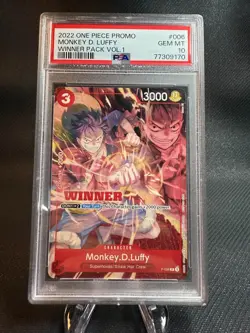 WINNER MONKEY D. LUFFY P-006 Tournament Pack Vol.1 PSA 10 GEM MINT One Piece TCG - Image 1