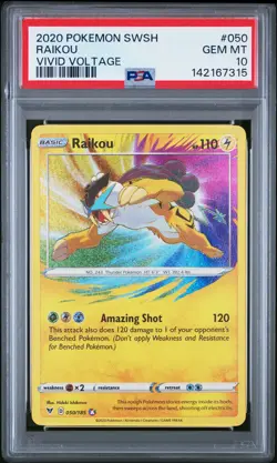 2020 POKEMON SWORD & SHIELD VIVID VOLTAGE #050 RAIKOU PSA 10 - Image 1