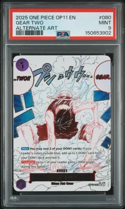 2025 ONE PIECE OP11-A FIST OF DIVINE SPEED ALTERNATE ART #080 GEAR TWO PSA 9 - Image 1