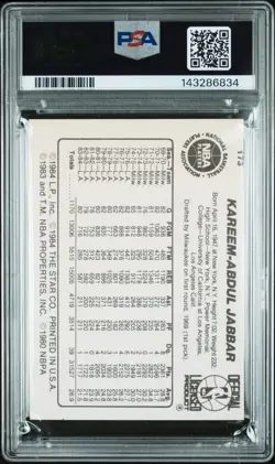 1984 Star #173 Kareem Abdul-Jabbar PSA 5 EX Los Angeles Lakers - Image 2