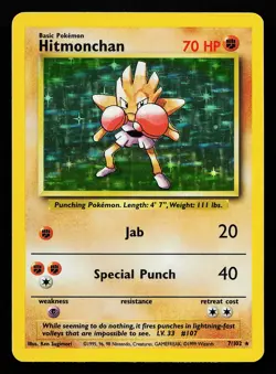 Hitmonchan 7/102 Holo Rare Base Set Pokemon Card - Image 1