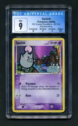 Pokemon TCG Spoink EX Crystal Guardians 62/100 Reverse Holo Stamped CGC 9 MINT - Image 1