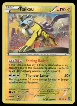 Pokemon Cards Raikou 55/162 Reverse Holo BREAKthrough XY LP - Image 1