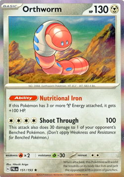 Pokemon TCG Orthworm Card #151/193 Reverse Holo Paldea Evolved NM Near Mint - Image 1