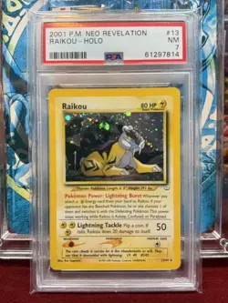 2001 POKEMON NEO REVELATION #13 RAIKOU-HOLO PSA 7 NM Double Holo Error - Image 1