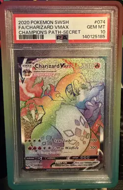 Charizard VMAX 074/073 PSA 10 Champion's Path Rainbow Rare Full Art Pokemon - Image 1