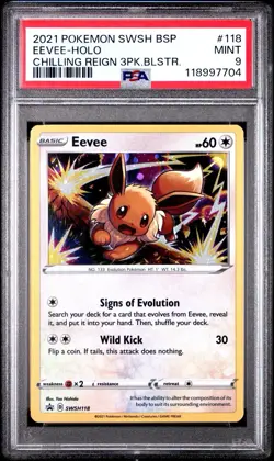 EEVEE SWSH118 Black Star PROMO card COSMOS HOLO FOIL 2021 Pokemon PSA 9 MINT - Image 1