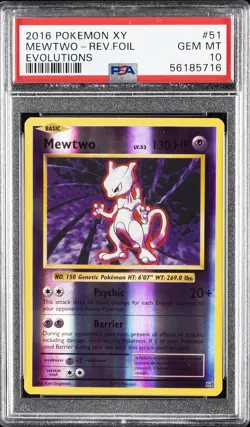 2016 POKEMON XY EVOLUTIONS #51 MEWTWO-REVERSE FOIL PSA 10 - Image 1