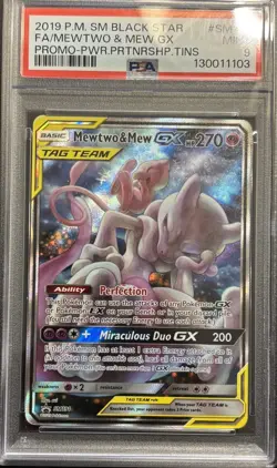 2019 POKEMON SM BLACK STAR PROMO #SM191 FULL ART/MEWTWO & MEW GX PSA 9 - Image 1
