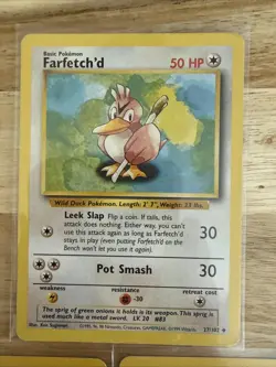 3 LP Base Set Unlimited Farfetch'd 27/102 Uncommon Pokemon - Image 2