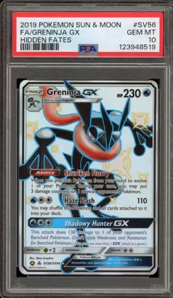 Pokemon Greninja GX Hidden Fates Full Art #SV56 PSA 10 Gem Mint - Image 1