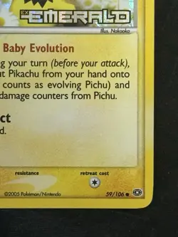 Pokemon TCG NM Pichu 59/106 Emerald Reverse Holo Stamped - Image 4