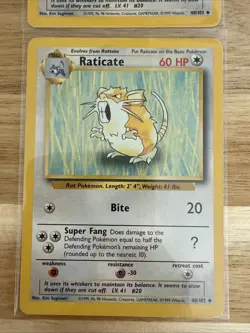 2 Pokemon TCG Raticate Base Set 40/102 Unlimited Uncommon Card LP - Image 3