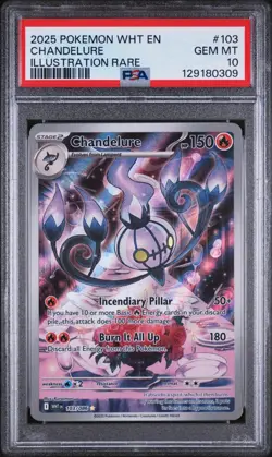 2025 POKEMON WHT EN-WHITE FLARE ILLUSTRATION RARE #103 CHANDELURE PSA 10 - Image 1