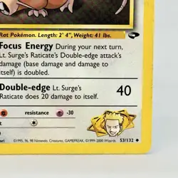 Pokemon TCG Lt Surges Raticate 53 /132 Gym Challenge Vintage 2000 Card LP - Image 4