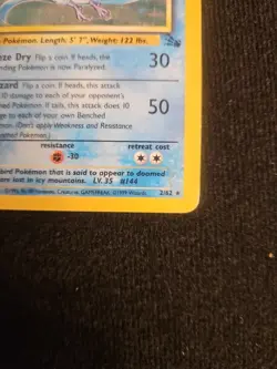 Pokemon TCG Articuno Holo Rare Card 2/62 Base Set Fossil 1999 HP - Image 5