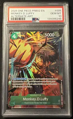 2025 ONE PIECE PRB02 ALTERNATE ART #005 MONKEY D. LUFFY PSA 10 - Image 1