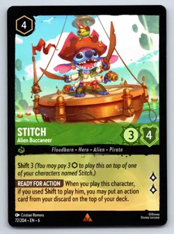 Disney Lorcana Stitch - Alien Buccaneer Azurite Sea Rare #72/204 NM - Image 1