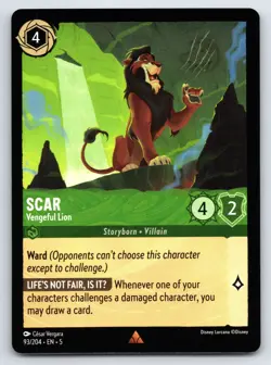 Disney Lorcana Scar - Vengeful Lion Shimmering Skies Rare #93/204 NM - Image 1