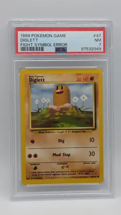1999 Pokemon Base Set Diglett 47/102 Fight Symbol Error PSA 7 NM! - Image 1