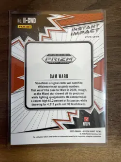 2025 Panini Prizm Draft Picks - Instant Impact Cam Ward Red Ice Prizm (RC) - Image 3