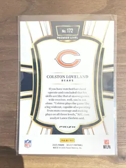 Colston Loveland 2025 Panini Select Premier Green & Yellow Shock RC #172 Bears - Image 2