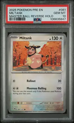 2025 POKEMON PRE EN-PRISMATIC EVOLUTIONS MASTER BALL REVERSE HOLO MILTANK PSA 10 - Image 1