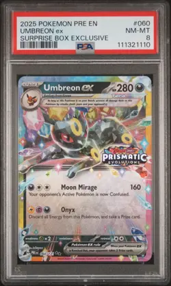 2025 POKEMON PRE EN-PRISMATIC EVOLUTIONS SURPRISE BOX EXCLUSIVE UMBREON EX PSA 8 - Image 1