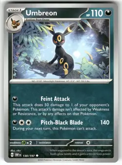 POKEMON UMBREON 130/197 UNCOMMON OBSIDIAN FLAMES REVERSE HOLO NM - Image 1
