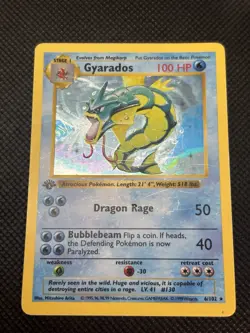 Pokemon Card - Gyarados Base Set 1st Edition Shadowless 6/102 Holo Rare MP - Image 3