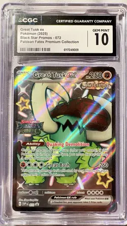 Great Tusk ex 072 Holo Black Star Promo Paldean Fates Stamped CGC Gem Mint 10 - Image 1