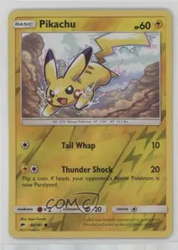 Pikachu Reverse Foil Pokemon Sun & Moon Burning Shadows #40 - Image 1