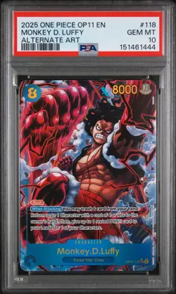 PSA 10 Monkey D. Luffy (Alt Art) A Fist of Divine Speed OP11-118 EN One Piece B5 - Image 1