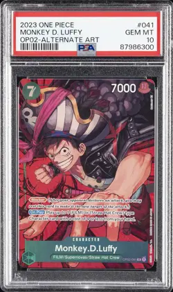 2023 ONE PIECE OP02-PARAMOUNT WAR ALTERNATE ART #041 MONKEY D. LUFFY PSA 10 - Image 1