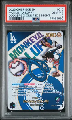 2025 ONE PIECE PROMOS DODGERS X ONE PIECE NIGHT #010 MONKEY D. LUFFY PSA 10 - Image 1