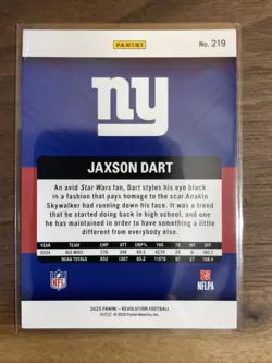 2025 Panini Revolution Jaxson Dart Rookie #219 New York Giants NFL Card - Image 2