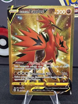 Pokemon Galarian Zapdos v TCG Card 182/172 Brilliant Stars Gold Secret Rare - Image 1