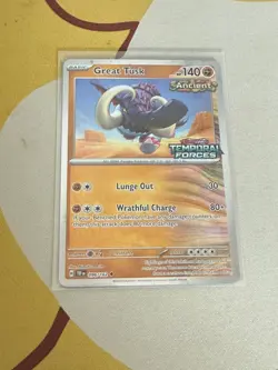 Pokemon Card Great Tusk 096/162 Temporal Forces Stamped Promo Holo - Image 1