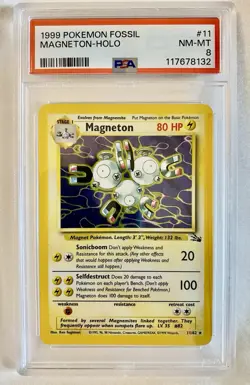 Pokemon Magneton 11/62 Fossil Holo Rare Unlimited PSA 8 1999 Card - Image 1