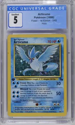 CGC 5 Articuno 1st Edition Fossil 2/62 Vintage WoTC Holo Rare Pokemon Card - Image 1